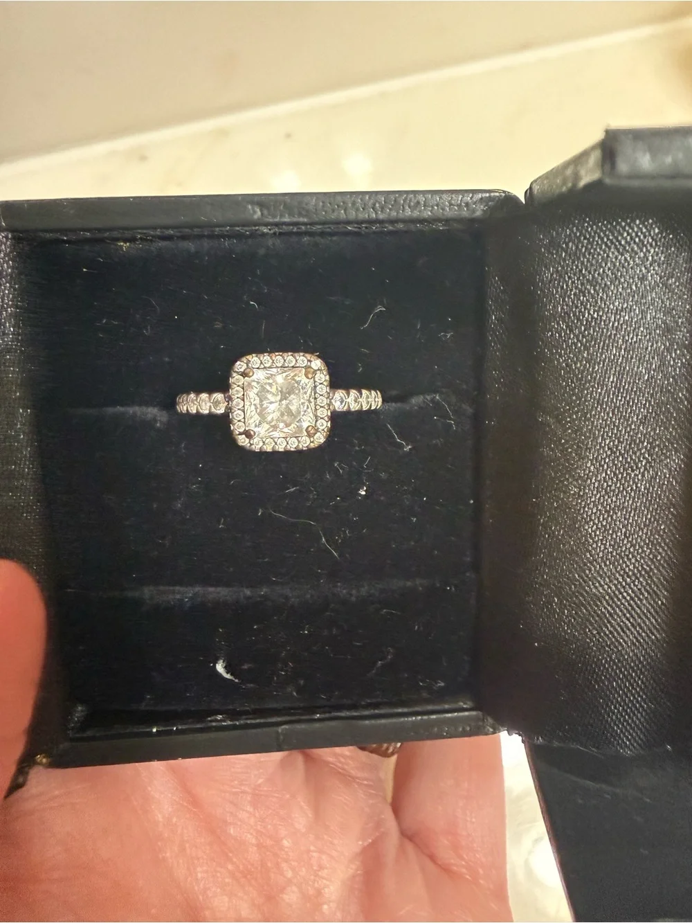 Pandora Silver Halo Square CZ Engagement Ring - White